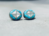 Amazing Vintage Native American Zuni Inlay Blue Gem Turquoise Mop Sterling Silver Earrings-Nativo Arts