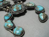 Best Vintage Native American Navajo Blue Dia Turquoise Sterling Silver Squash Blossom Necklace-Nativo Arts
