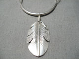 Detailed Intricate!! Navajo Sterling Silver Native American Feather Necklace-Nativo Arts