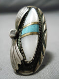 Stunning Vintage Native American Navajo Inlay Turquoise Sterling Silver Ring Old-Nativo Arts