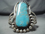 Ray Nez Native American Navajo Huge Kingman Turquoise Sterling Silver Bracelet-Nativo Arts