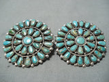Amazing Native American Navajo Turquoise Sun Cluster Sterling Silver Earrings-Nativo Arts