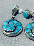 Exquisite Vintage Native American Zuni Blue Gem Turquoise Sterling Silver Earrings-Nativo Arts