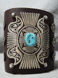 Sensational Vintage Native American Navajo Sleeping Beauty Turquoise Sterling Silver Bowguard Old-Nativo Arts