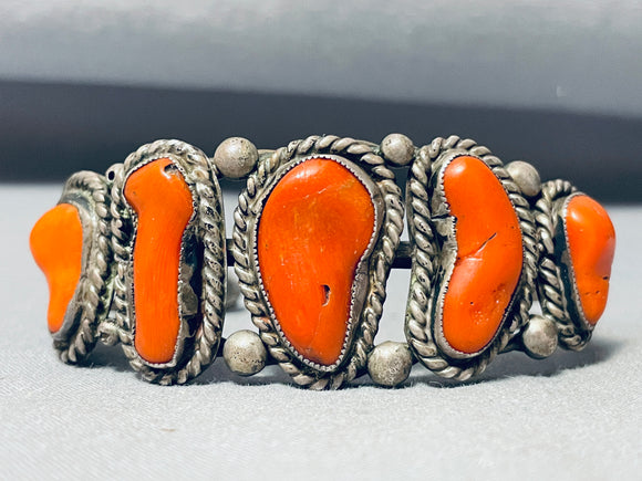 One Of The Chunkiest Coral Vintage Native American Navajo Sterling Silver Bracelet-Nativo Arts