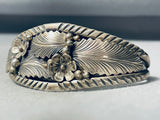 Intricately Detailed Vintage Native American Navajo Sterling Silver Leaf Bracelet Cuff-Nativo Arts