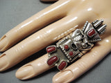 Dramatic Navajo Coral Sterling Silver Kachina Ring Native American-Nativo Arts