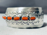 Wide Vintage Native American Navajo Chunky Coral Sterling Silver Bracelet Cuff-Nativo Arts
