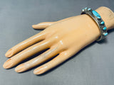 Breathtaking Vintage Native American Navajo Turquoise Row Sterling Silver Bracelet Cuff-Nativo Arts