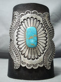 Magnificent Vintage Native American Navajo Kingman Turquoise Sterling Silver Bowguard Old-Nativo Arts
