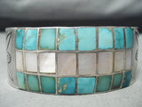 One Of The Best Earlier Vintage Native American Zuni Turquoise Channel Sterling Silver Bracelet-Nativo Arts