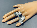 Charming Native American Navajo Bisbee Turquoise Sterling Silver Butterfly Ring-Nativo Arts
