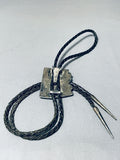 Native American History Arizona Vintage Navajo Lone Mountain Turquoise Sterling Silver Bolo Tie-Nativo Arts