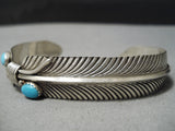 Detailed!! Vintage Native American Navajo Hand Carved Feather Sterling Silver Turquoise Bracelet-Nativo Arts
