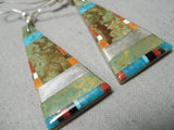 Native American Famous Inlay Santo Domingo Turquoise Sterling Silver Earrings-Nativo Arts