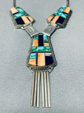 Yazzie Vintage Native American Navajo Inlay Green Turquoise Sterling Silver Necklace-Nativo Arts
