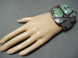 Native American Important Francisco Gomez Turquoise Coral Sterling Silver Bracelet-Nativo Arts