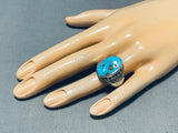 Amazing Vintage Native American Zuni Blue Gem Turquoise Sterling Silver Ring-Nativo Arts
