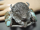 Heavy San Felipe 8 Turquoise Sterling Silver Buffalo Bracelet-Nativo Arts