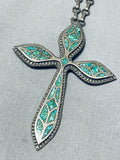 Enchanting Vintage Native American Navajo Turquoise Sterling Silver Cross Necklace-Nativo Arts