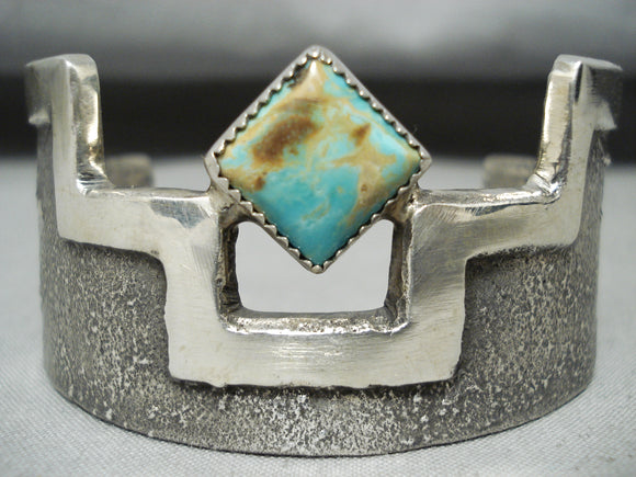 Very Heavy Vintage Native American Navajo Coin Silver Turquoise Sterling Silver Bracelet-Nativo Arts