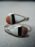 Wonderful Zuni Coral & Mother Of Pearl Sterling Silver Ring Old Native American-Nativo Arts