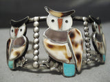 Incredibly Intricate Vintage Native American Zuni Owl Turquoise Sterling Silver Bracelet Old-Nativo Arts