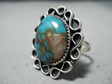 Beautiful Vintage Native American Navajo Turquoise Mountain Turquoise Sterling Silver Ring-Nativo Arts