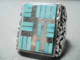 One Of The Most Unique Ever Vintage Native American Navajo Turquoise Inlay Sterling Silver Ring-Nativo Arts