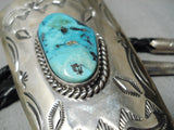 Magnificent Vintage Native American Navajo Vivid Blue Turquoise Sterling Silver Bolo Tie-Nativo Arts