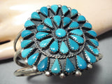 Incredible Vintage Native American Navajo Blue Gem Turquoise Cluster Sterling Silver Bracelet-Nativo Arts