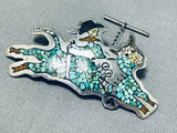 One Of The Most Unique Vintage Native American Navajo Rodeo Turquoise Sterling Silver Pin-Nativo Arts