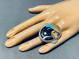 Dynamic Native American Navajo Turquoise Sterling Silver Ring Signed Calvin Desson-Nativo Arts