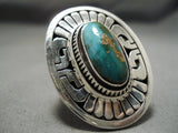 Detailed Huge Vintage Native American Navajo Hand Carved Sterling Silver Royston Turquoise Ring-Nativo Arts