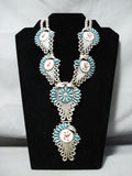 Signed Vintage Native American Navajo Museum Turquoise Sterling Silver Squash Blossom Necklace-Nativo Arts