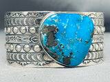 Amazing San Felipe Signed Pilot Mountain Turquoise Sterling Silver Huge Bracelet-Nativo Arts