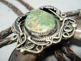 Authentic Vintage Native American Navajo Royston Turquoise Sterling Silver Bear Bolo Tie-Nativo Arts