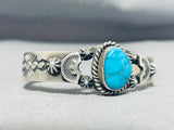 Dynamic Vintage Native American Navajo Blue Gem Turquoise Sterling Silver Bracelet Signed-Nativo Arts