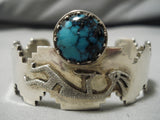 Unique Distinctive!! Vintage Native American Navajo Kokpelli Turquoise Sterling Silver Bracelet-Nativo Arts