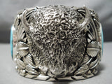 Very Heavy Native American Navajo Turquoise Buffalo Sterling Silver Bracelet- 200 Grams-Nativo Arts