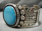 Detailed!! Vintage Native American Navajo Hand Tooled Sterling Silver Turquoise Dome Bracelet-Nativo Arts