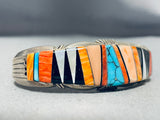 Native American One Of The Most Intricate Triangle Inlay Turquoise Sterling Silver Bracelet-Nativo Arts