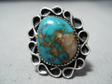 Beautiful Vintage Native American Navajo Turquoise Mountain Turquoise Sterling Silver Ring-Nativo Arts