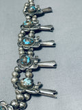 Rare Bisbee Turquoise Vintage Native American Navajo Sterling Silver Squash Blossom Necklace-Nativo Arts