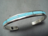 Remarkable Zuni Turquoise Inlay Sterling Silver Bracelet Native American-Nativo Arts