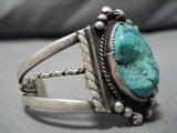 Rare Aqua Blue Turquoise Vintage Native American Navajo Sterling Silver Bracelet Old-Nativo Arts
