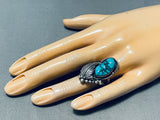 Marvelous Vintage Native American Navajo Sleeping Beauty Turquoise Sterling Silver Leaf Ring-Nativo Arts