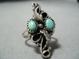Stunning Vintage Native American Navajo 2 Turquoise Sterling Silver Swirl Ring Old-Nativo Arts