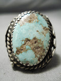 Large Navajo Green Turquoise Sterling Silver Ring Old Native American-Nativo Arts