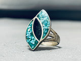 Turquoise Eye Vintage Native American Navajo Sterling Silver Onyx Ring Old-Nativo Arts